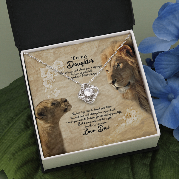 To My Beautiful Daughter Necklace, Lion Dad And Daughter Necklace, Daughter Gift From Dad, Necklace For Daughters, Father Daughter Gifts Love Knot Necklace Birthday Gift for Daughter From Dad