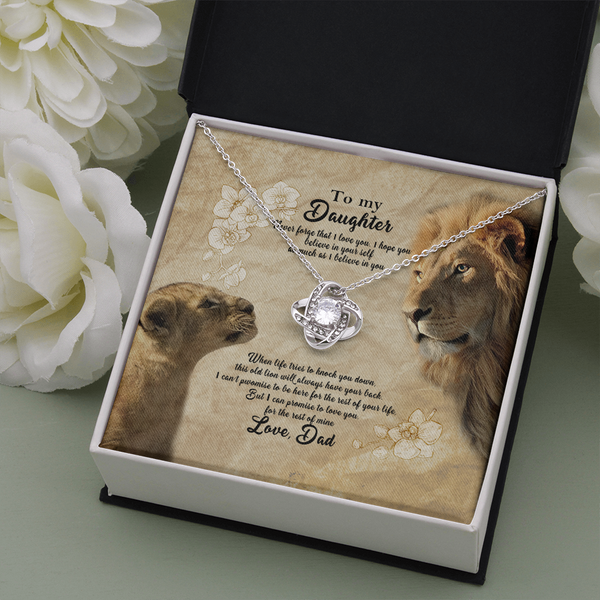 To My Beautiful Daughter Necklace, Lion Dad And Daughter Necklace, Daughter Gift From Dad, Necklace For Daughters, Father Daughter Gifts Love Knot Necklace Birthday Gift for Daughter From Dad