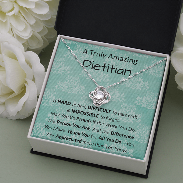 Dietitian Gift, Dietitian Gift Necklace, Dietitian Appreciation Gifts, Dietitian Leaving Gift, Dietitian Thank You Gift, Love Knot Necklace with Message Card