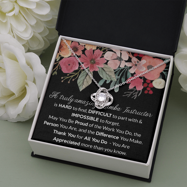 Zumba Instructor Gift, for Instructor Fitness, Zumba Instructor Woman, Thank You Gift Zumba Instructor, Love Knot Necklace with Message Card