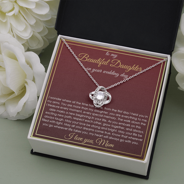 To My Beautiful Dauhter Neckalce, Wedding Gift for Bride from Mom, Necklace to Daughter on Wedding Day from Mother with Unique Message Card