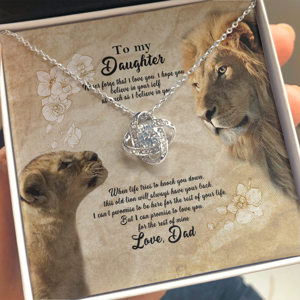 To My Beautiful Daughter Necklace, Lion Dad And Daughter Necklace, Daughter Gift From Dad, Necklace For Daughters, Father Daughter Gifts Love Knot Necklace Birthday Gift for Daughter From Dad