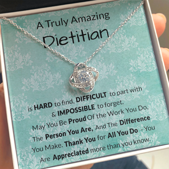 Dietitian Gift, Dietitian Gift Necklace, Dietitian Appreciation Gifts, Dietitian Leaving Gift, Dietitian Thank You Gift, Love Knot Necklace with Message Card