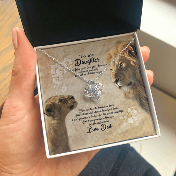 To My Beautiful Daughter Necklace, Lion Dad And Daughter Necklace, Daughter Gift From Dad, Necklace For Daughters, Father Daughter Gifts Love Knot Necklace Birthday Gift for Daughter From Dad