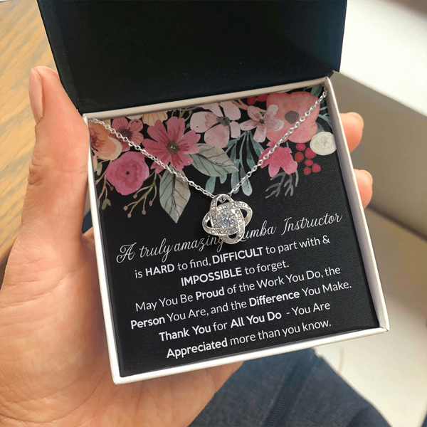 Zumba Instructor Gift, for Instructor Fitness, Zumba Instructor Woman, Thank You Gift Zumba Instructor, Love Knot Necklace with Message Card
