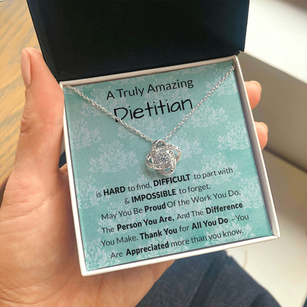 Dietitian Gift, Dietitian Gift Necklace, Dietitian Appreciation Gifts, Dietitian Leaving Gift, Dietitian Thank You Gift, Love Knot Necklace with Message Card