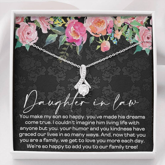 Daughter-in-Law Gift Necklace, Wedding Gift for Daughter in Law, Jewelry from Mother-in Law, Gift for Bride,Diamond Pendant Necklace for her, Alluring Beauty Necklace with Message Card