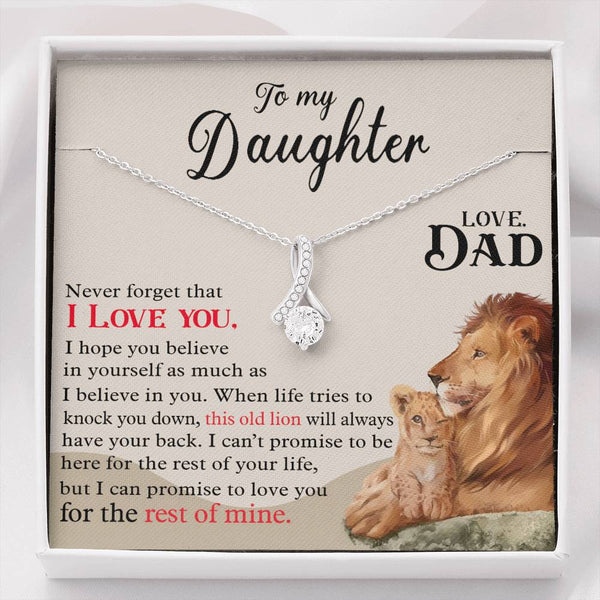 to My Daughter Love Necklace - This Old Lion Will Always Have Your Back - Gift for Daughter from Dad, Alluring Beauty Necklace with Message Card