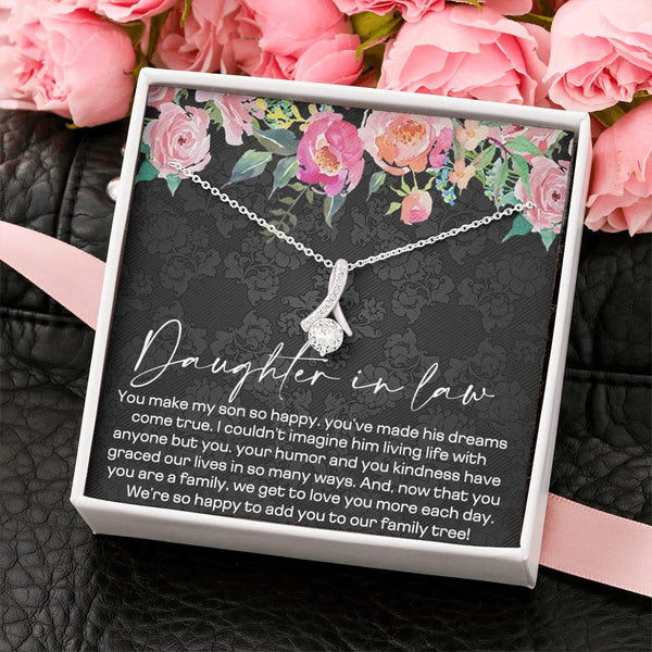 Daughter-in-Law Gift Necklace, Wedding Gift for Daughter in Law, Jewelry from Mother-in Law, Gift for Bride,Diamond Pendant Necklace for her, Alluring Beauty Necklace with Message Card