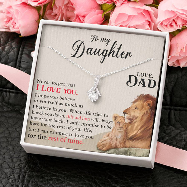 to My Daughter Love Necklace - This Old Lion Will Always Have Your Back - Gift for Daughter from Dad, Alluring Beauty Necklace with Message Card