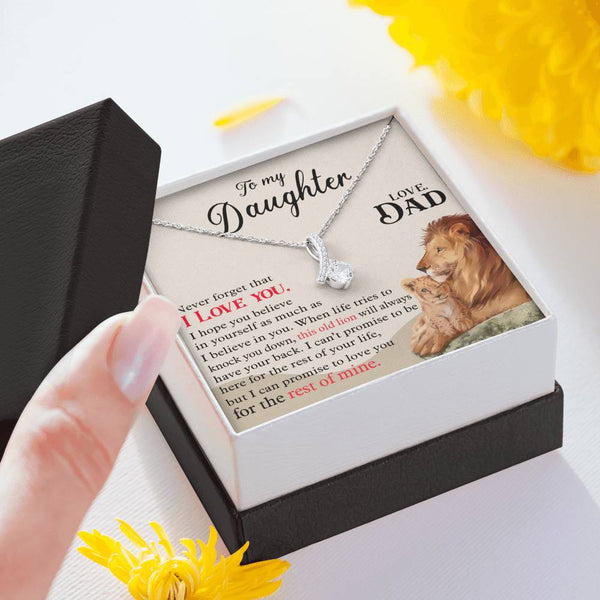 to My Daughter Love Necklace - This Old Lion Will Always Have Your Back - Gift for Daughter from Dad, Alluring Beauty Necklace with Message Card