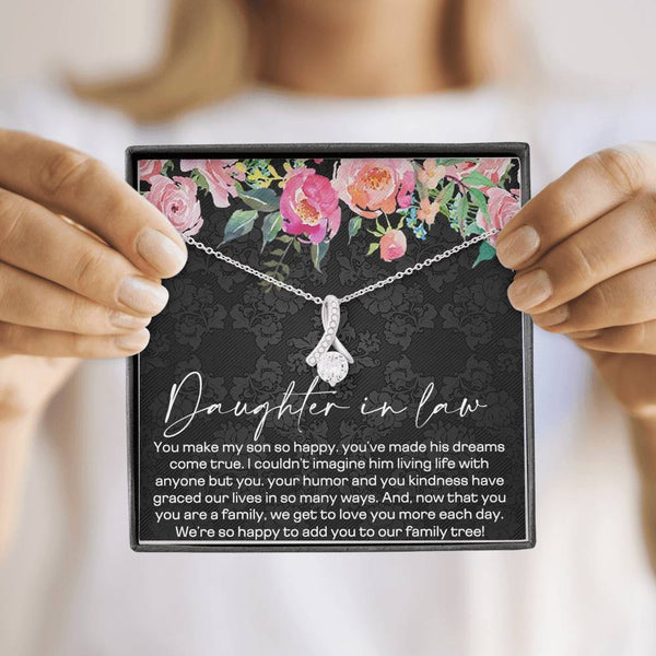 Daughter-in-Law Gift Necklace, Wedding Gift for Daughter in Law, Jewelry from Mother-in Law, Gift for Bride,Diamond Pendant Necklace for her, Alluring Beauty Necklace with Message Card