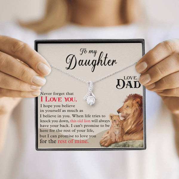 to My Daughter Love Necklace - This Old Lion Will Always Have Your Back - Gift for Daughter from Dad, Alluring Beauty Necklace with Message Card