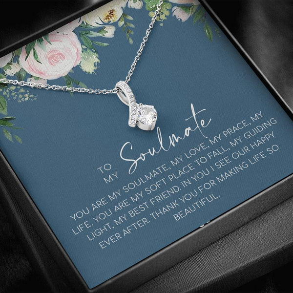 to My Soulmate Necklace, Gift for Girlfriend, Soul Mate Gift, Romantic Valentine Gift for Her, White Gold Necklace, Alluring Beauty Necklace with Message Card