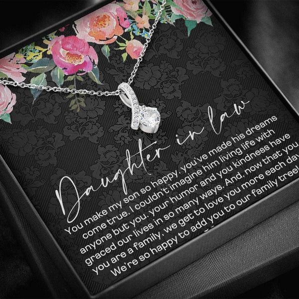 Daughter-in-Law Gift Necklace, Wedding Gift for Daughter in Law, Jewelry from Mother-in Law, Gift for Bride,Diamond Pendant Necklace for her, Alluring Beauty Necklace with Message Card