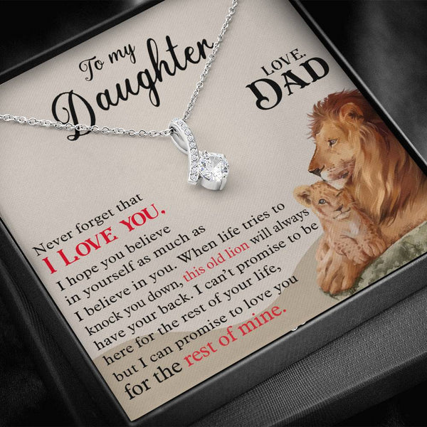 to My Daughter Love Necklace - This Old Lion Will Always Have Your Back - Gift for Daughter from Dad, Alluring Beauty Necklace with Message Card