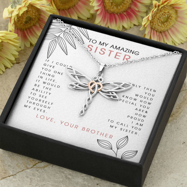 to My Amazing Sister, Love Your Brother Dragonfly Necklace, Birthday Gift for Sister, to My Sister Necklace, Present for Sister