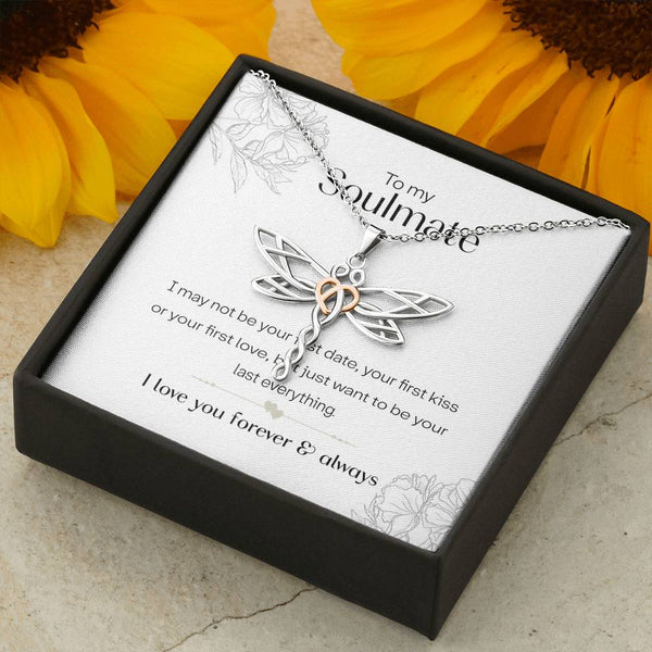 Rose Gold Dragonfly Necklace Gift for Your Soulmate, Romantic Gift Boxed Pendant Necklace for Girlfriend, Wife, Significant Other, Dragonfly Dreams Necklace with Message Card