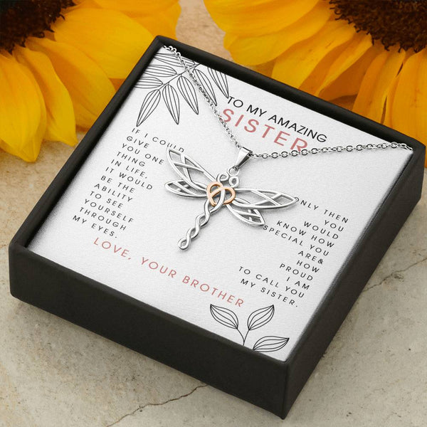 to My Amazing Sister, Love Your Brother Dragonfly Necklace, Birthday Gift for Sister, to My Sister Necklace, Present for Sister