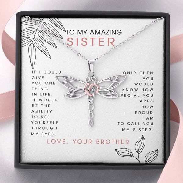 to My Amazing Sister, Love Your Brother Dragonfly Necklace, Birthday Gift for Sister, to My Sister Necklace, Present for Sister