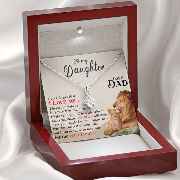 to My Daughter Love Necklace - This Old Lion Will Always Have Your Back - Gift for Daughter from Dad, Alluring Beauty Necklace with Message Card
