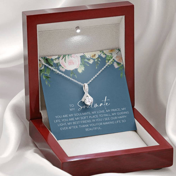 to My Soulmate Necklace, Gift for Girlfriend, Soul Mate Gift, Romantic Valentine Gift for Her, White Gold Necklace, Alluring Beauty Necklace with Message Card