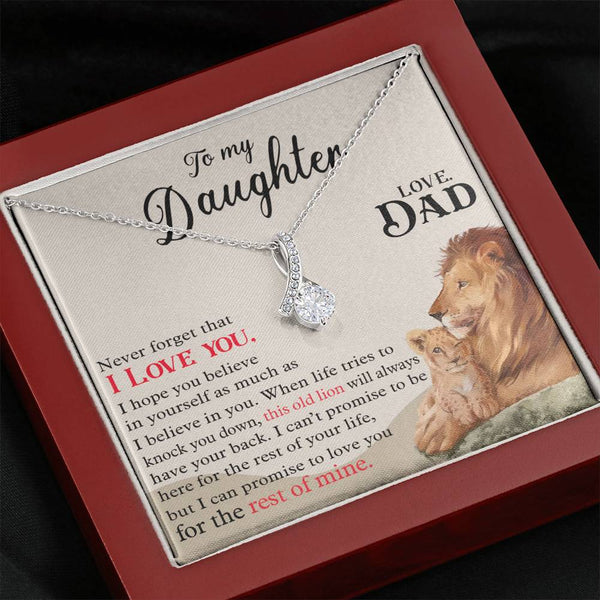 to My Daughter Love Necklace - This Old Lion Will Always Have Your Back - Gift for Daughter from Dad, Alluring Beauty Necklace with Message Card