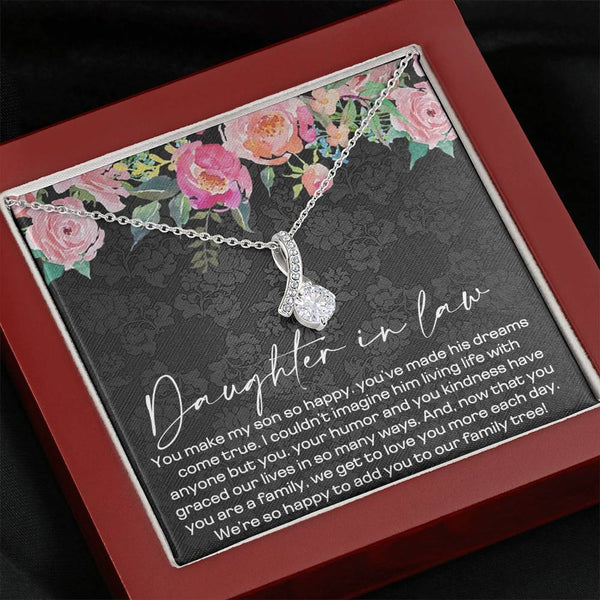 Daughter-in-Law Gift Necklace, Wedding Gift for Daughter in Law, Jewelry from Mother-in Law, Gift for Bride,Diamond Pendant Necklace for her, Alluring Beauty Necklace with Message Card