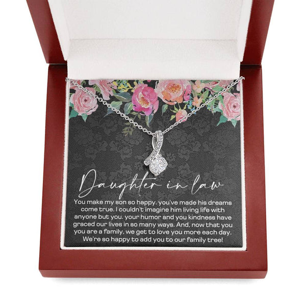 Daughter-in-Law Gift Necklace, Wedding Gift for Daughter in Law, Jewelry from Mother-in Law, Gift for Bride,Diamond Pendant Necklace for her, Alluring Beauty Necklace with Message Card