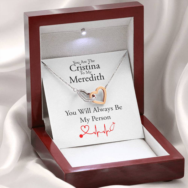 You are The Cristina to My Meredith Necklace, Grey's Anatomy, Grey Anatomy Gift, You're My Person Necklace Gifts for BFF, Interlocking Hearts Necklace with Message Card