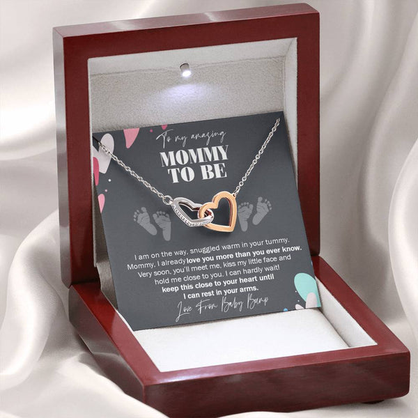 to My Mommy to Be, Never-Ending Love from Baby Bump Necklace, Interlocking Hearts Necklace with On Demand Message Card, Pregnancy Gift for Friend, Gift for First Time Mom, Pregnancy Gift Ideas