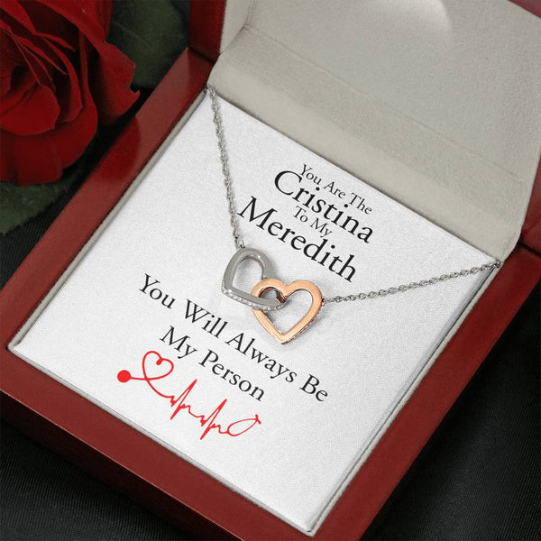 You are The Cristina to My Meredith Necklace, Grey's Anatomy, Grey Anatomy Gift, You're My Person Necklace Gifts for BFF, Interlocking Hearts Necklace with Message Card
