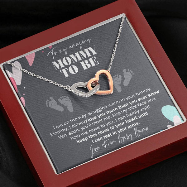 to My Mommy to Be, Never-Ending Love from Baby Bump Necklace, Interlocking Hearts Necklace with On Demand Message Card, Pregnancy Gift for Friend, Gift for First Time Mom, Pregnancy Gift Ideas