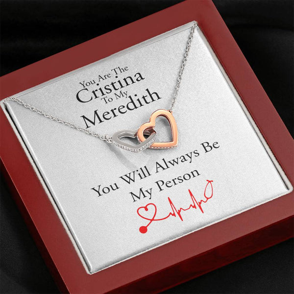You are The Cristina to My Meredith Necklace, Grey's Anatomy, Grey Anatomy Gift, You're My Person Necklace Gifts for BFF, Interlocking Hearts Necklace with Message Card