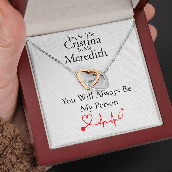 You are The Cristina to My Meredith Necklace, Grey's Anatomy, Grey Anatomy Gift, You're My Person Necklace Gifts for BFF, Interlocking Hearts Necklace with Message Card