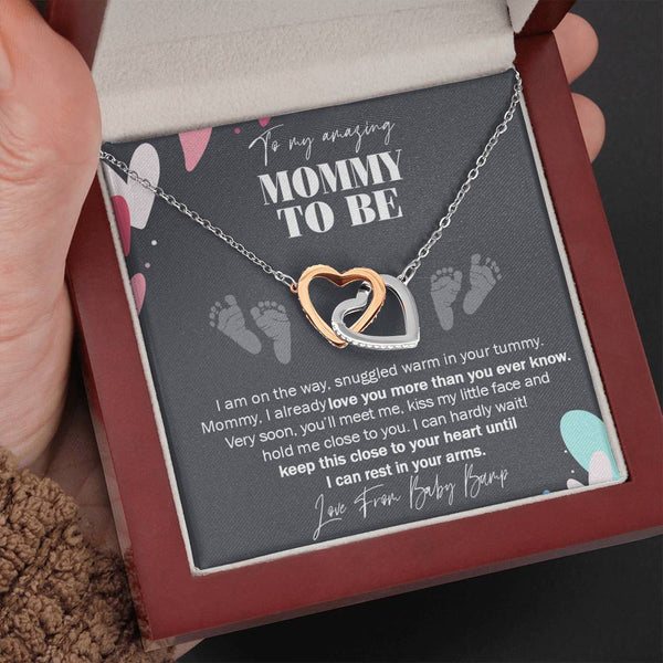 to My Mommy to Be, Never-Ending Love from Baby Bump Necklace, Interlocking Hearts Necklace with On Demand Message Card, Pregnancy Gift for Friend, Gift for First Time Mom, Pregnancy Gift Ideas