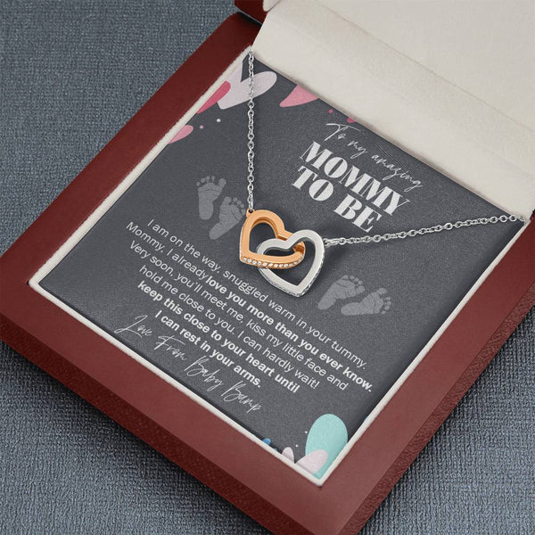 to My Mommy to Be, Never-Ending Love from Baby Bump Necklace, Interlocking Hearts Necklace with On Demand Message Card, Pregnancy Gift for Friend, Gift for First Time Mom, Pregnancy Gift Ideas