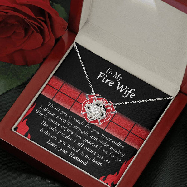 CINOCA to My Fire Wife, Love Knot Necklace from Your Fireman Husband, Firefighters Wife Gift, Thin Red Line On Birthday, Special Day