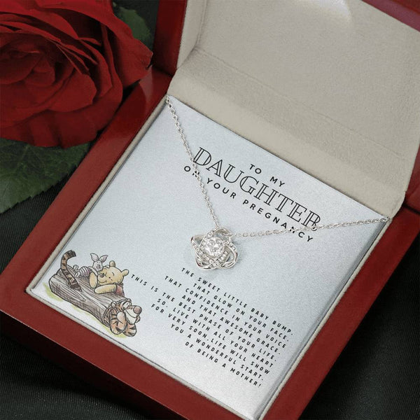 Daughter Pregnancy Gift, Winnie The Pooh, Mom to Be Gift for Daughter, Expecting Mom Gift, Pregnant Daughter Gift from Mom, Love Knot Necklace with Message Card