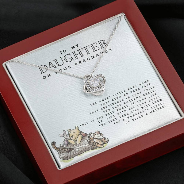 Daughter Pregnancy Gift, Winnie The Pooh, Mom to Be Gift for Daughter, Expecting Mom Gift, Pregnant Daughter Gift from Mom, Love Knot Necklace with Message Card