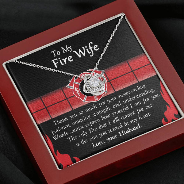 CINOCA to My Fire Wife, Love Knot Necklace from Your Fireman Husband, Firefighters Wife Gift, Thin Red Line On Birthday, Special Day