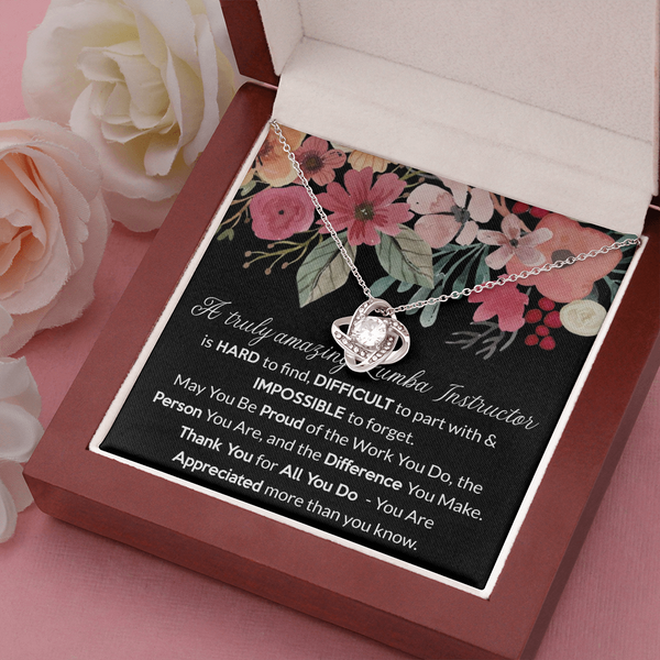 Zumba Instructor Gift, for Instructor Fitness, Zumba Instructor Woman, Thank You Gift Zumba Instructor, Love Knot Necklace with Message Card