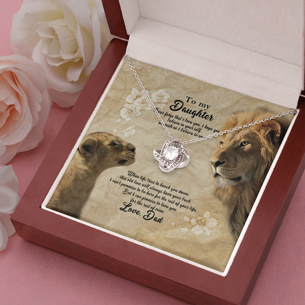 To My Beautiful Daughter Necklace, Lion Dad And Daughter Necklace, Daughter Gift From Dad, Necklace For Daughters, Father Daughter Gifts Love Knot Necklace Birthday Gift for Daughter From Dad