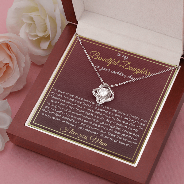 To My Beautiful Dauhter Neckalce, Wedding Gift for Bride from Mom, Necklace to Daughter on Wedding Day from Mother with Unique Message Card