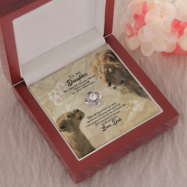 To My Beautiful Daughter Necklace, Lion Dad And Daughter Necklace, Daughter Gift From Dad, Necklace For Daughters, Father Daughter Gifts Love Knot Necklace Birthday Gift for Daughter From Dad