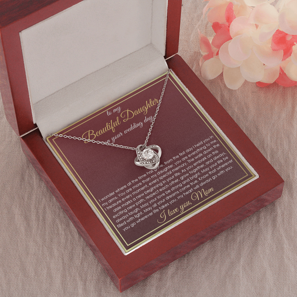 To My Beautiful Dauhter Neckalce, Wedding Gift for Bride from Mom, Necklace to Daughter on Wedding Day from Mother with Unique Message Card