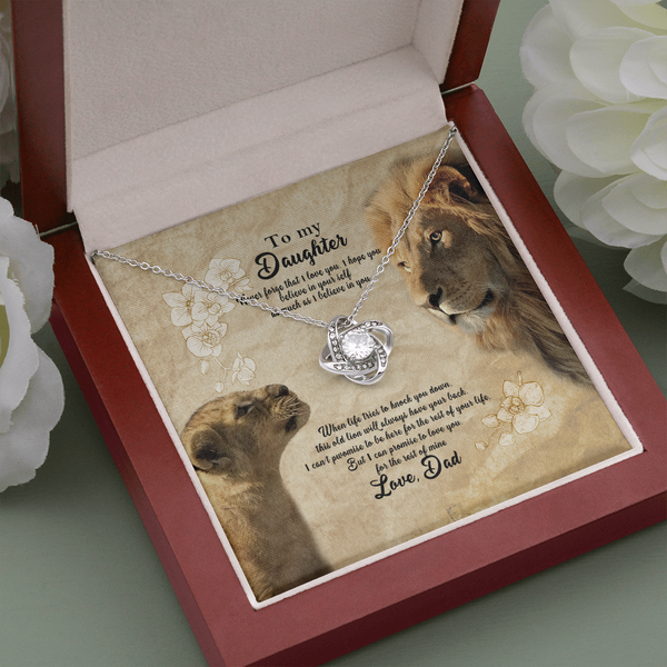 To My Beautiful Daughter Necklace, Lion Dad And Daughter Necklace, Daughter Gift From Dad, Necklace For Daughters, Father Daughter Gifts Love Knot Necklace Birthday Gift for Daughter From Dad