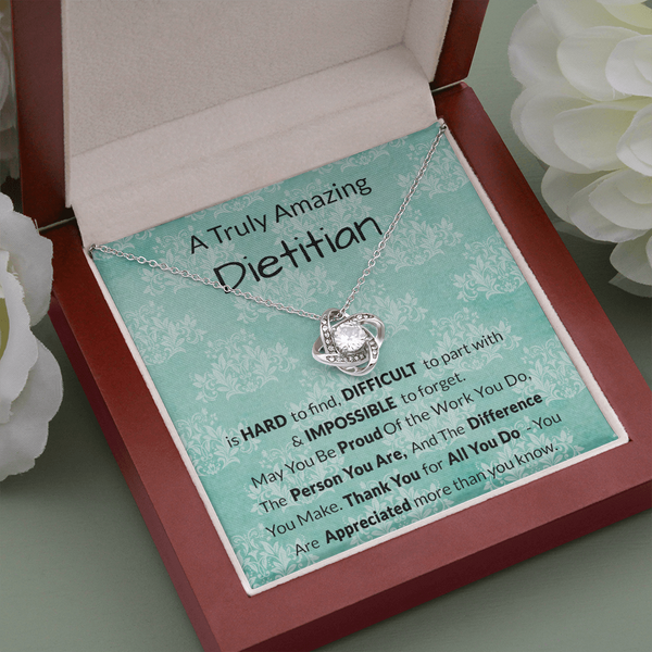 Dietitian Gift, Dietitian Gift Necklace, Dietitian Appreciation Gifts, Dietitian Leaving Gift, Dietitian Thank You Gift, Love Knot Necklace with Message Card
