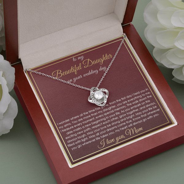 To My Beautiful Dauhter Neckalce, Wedding Gift for Bride from Mom, Necklace to Daughter on Wedding Day from Mother with Unique Message Card