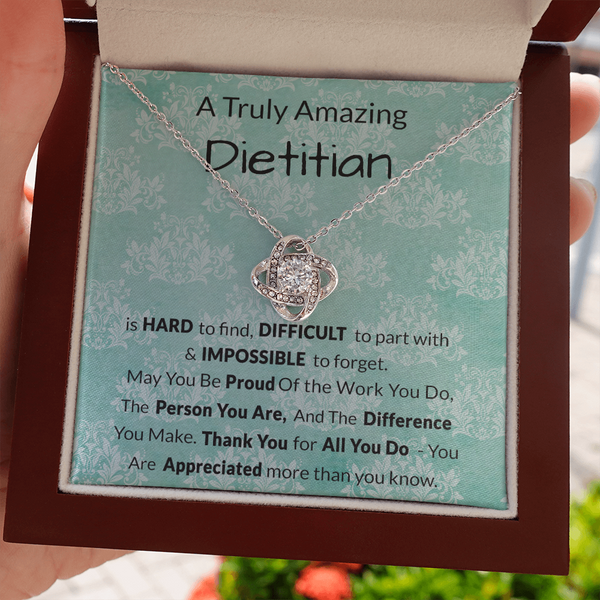 Dietitian Gift, Dietitian Gift Necklace, Dietitian Appreciation Gifts, Dietitian Leaving Gift, Dietitian Thank You Gift, Love Knot Necklace with Message Card